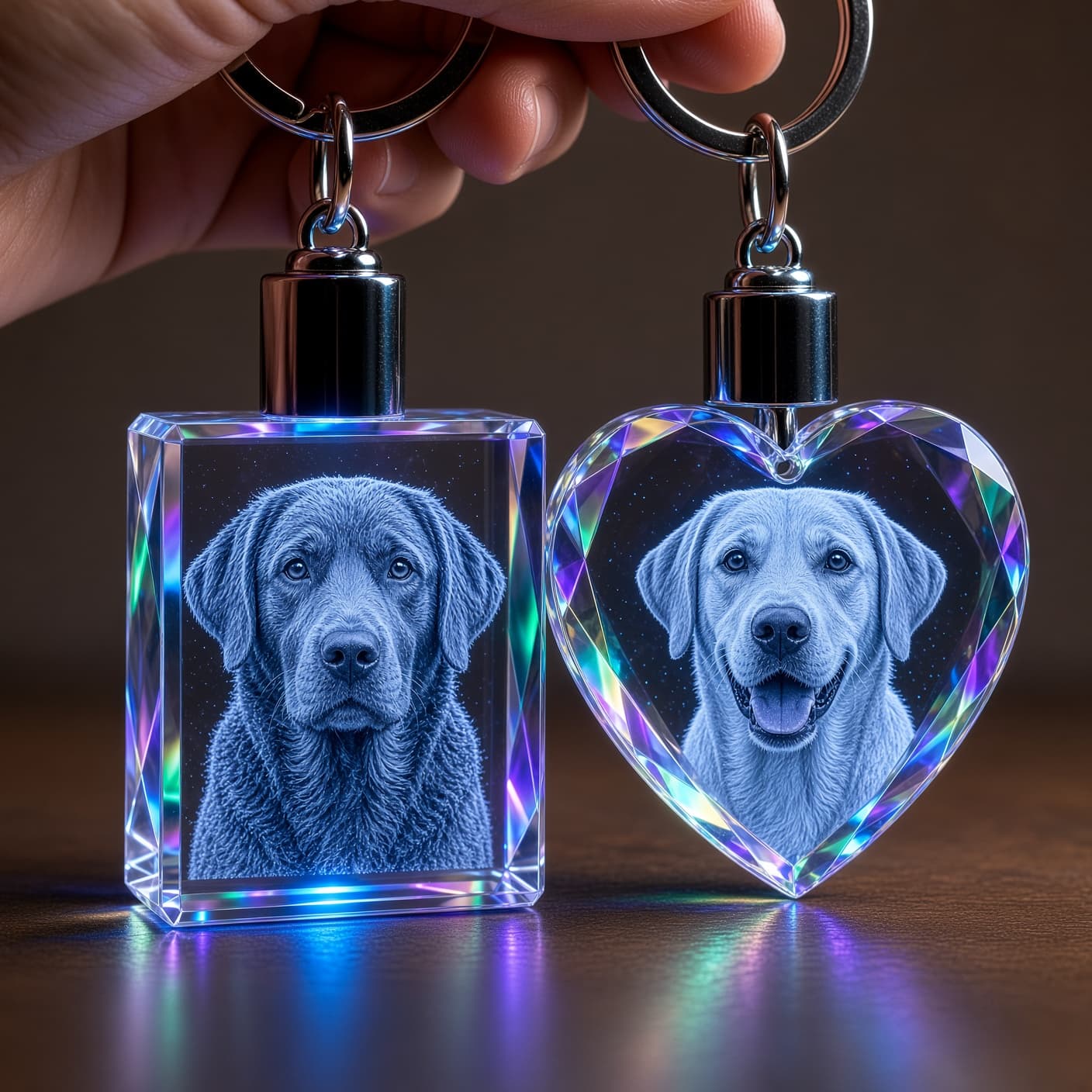 LED crystal keychain pair